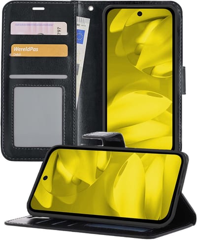 Hoesje - Met Pasjeshouder - Geschikt voor Google Pixel 9a - Luxe Bookcase Portemonee - Flip Case - Kunstleer Book Case - Flipcase - Book Cover - Walletcase - Portemonneehoes - Telefoonhoesjes - Zwart
