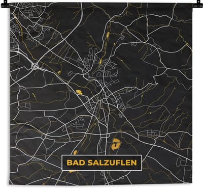 Wandkleed - Wanddoek - Stadskaart – Kaart – Bad Salzuflen – Gold – Duitsland – Plattegrond - 180x180 cm - Wandtapijt