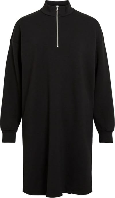 Dames Sweatjurk - Comfortabele Jurk - Casual Mode - Hoge Hals - Maat L - Zwart