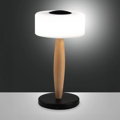 Fabas Luce Elea LED tafellamp, zwart, hoogte 29 cm, glas, hout