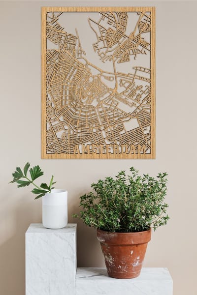 Houten Stadskaart Amsterdam Eikenhout 50x70cm Wanddecoratie Voor Aan De Muur City Shapes