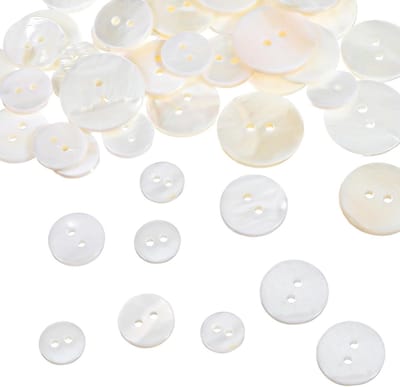 Natuurlijke Schelp Knopen Set van 50 Stuks, Kleine Ronde Knopen voor DIY Naaien, Kleding en Ambachten (10/12.5/15/18/20mm, 2 Gaten)