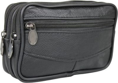 Fana Bags Riemtasje Heren Leer Zwart - Leren Riem Tas - Telefoontasje Heren - Riemtas met Rits / Veel vakken - Leren Heuptas Riem