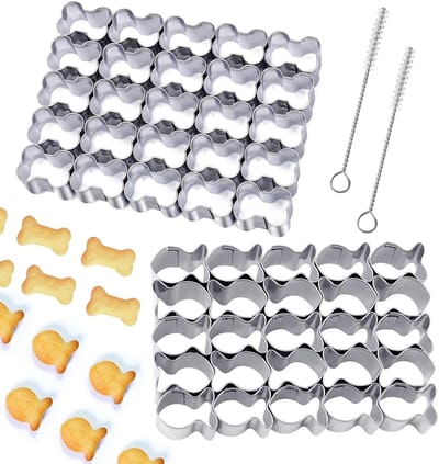 Famanu – Mini dier koekjessnijders set van 2 met goudvis en botvorm roestvrij staal kleine vormpjes voor crackers traktaties en feesthapjes