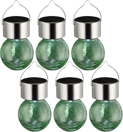 Sunnydays Solar sfeer hanglamp - 20x - tuin - lampenbol - groen - glas - 9 cm - ophang haakje