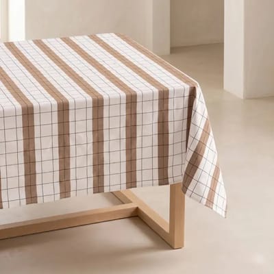 GAMUSI geruit katoenen tafelkleed met reliëfstructuur en jacquard effect – vlekbestendig design tafellaken STOKKEN – luxe tafelkleed voor keuken & eettafel 150x100 cm - Taupe