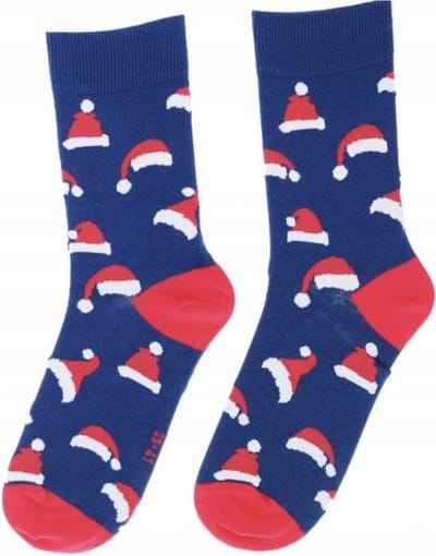 Wola Kerstsokken – Blauw met Kerstmuts – Maat 42 - 44 cm - Kerstcadeau ( 1 stuks )