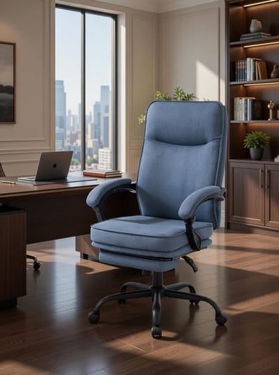 Ergonomische Luxe Bureaustoel met Ligfunctie en Voetensteun – 90-135° Kantelbaar – Gesynchroniseerde Armleuningen – Hoge Rugleuning – Breed Zitvlak – Belastbaar tot 150 kg – Casa Serena Donkerblauw...