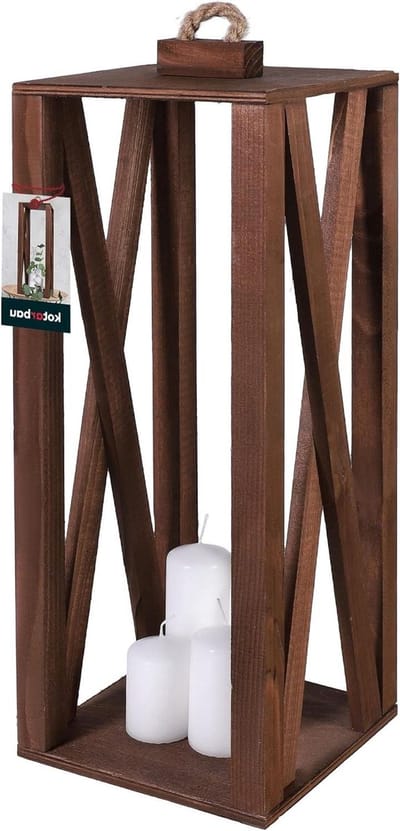 Houten Lantaarn - Tuinlantaarn Decoratie - Sfeerverlichting Binnen - Handgemaakt Uniek Design - 20 x 20 x 50 cm - Bruin