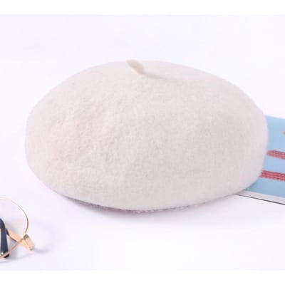 Béret en Laine Automne Hiver pour Femme Rétro Laineux Décontracté Casquette de Peintre Simple Casquette Bouton One Size