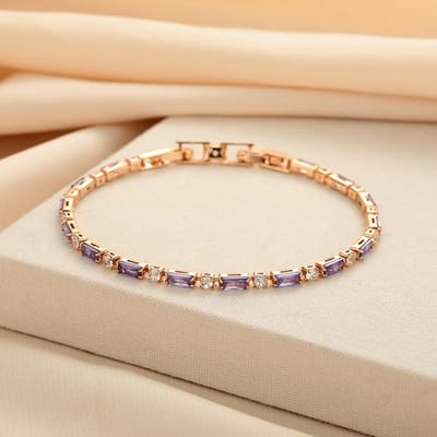 Bracelet en cristal violet luxe léger pour femme, imitation moissanite, petit bijou de main élégant or