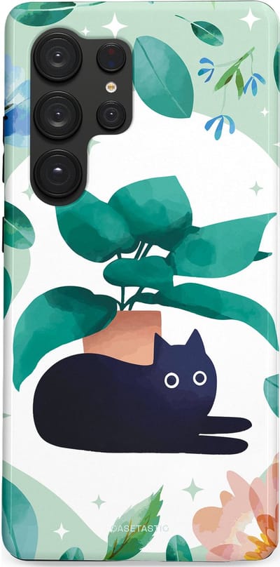 Casetastic hoesje geschikt voor Samsung Galaxy S25 Ultra - Dubbellaagse bescherming - Plantenkat - Fashion Case - Lichtgrijs Turquoise Wit Mintgroen