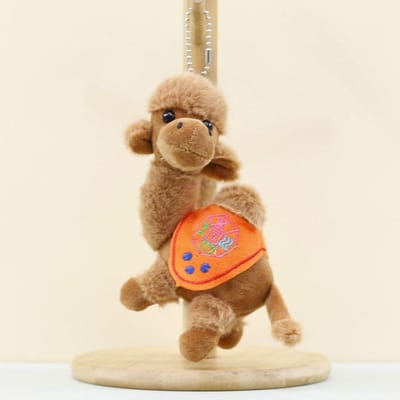 Porte-clés Pendentif Chameau Mignon en Peluche 14cm Jouet Porte-clés Décoration de Sac à Dos Kawaii Poupée en Peluche Simulation d'Animal Décoration de Sac orange