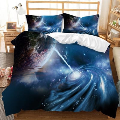 Housse de couette pour enfants Galaxy Espace Extérieur Taille King/Queen Ensemble de literie Thème Ciel Espace Motif Planète Univers Housse Douce Queen EU Single(135*200cm)3pcs black