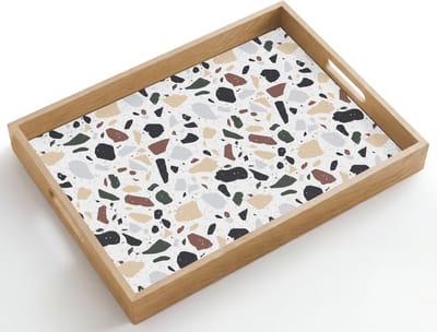 Dienblad hout 50x35 cm - Schootdienblad - Terrazzo - Patroon - Kleurrijk - Klei - Borrelplank rechthoek - Plateau dienbladen