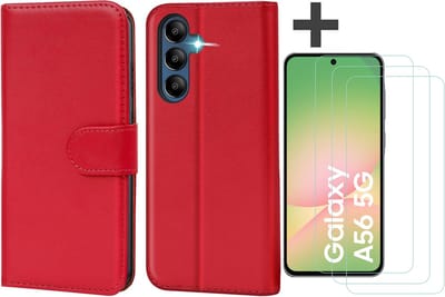 Hoesje met 3 Stuks Screenprotectors Geschikt voor Samsung Galaxy A56 – Arara bookcase met pasjeshouder - Rood