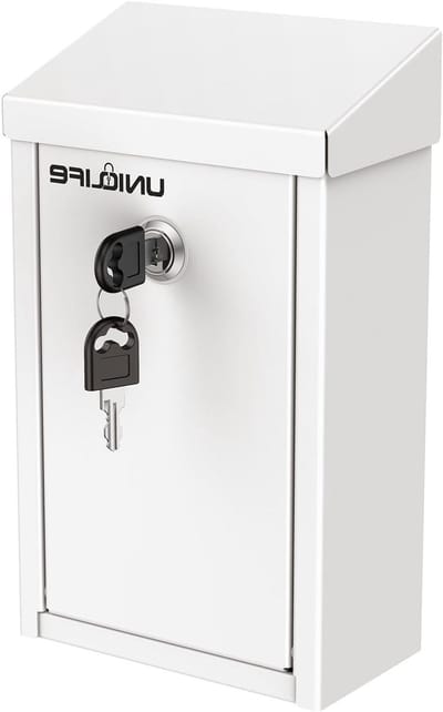 Veilige Donatie Box voor Buiten, Witte Metalen Collectie Box met Sleutelslot, Wandgemonteerde Suggestie Box en Geld Drop Box voor Thuis en Kantoor