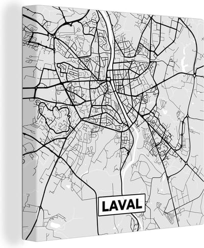 Canvas Schilderij Laval – Plattegrond - Frankrijk – Kaart – Stadskaart - 20x20 cm - Wanddecoratie