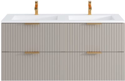 Vente-unique Geribbeld hangmeubel voor badkamer met inbouwwastafel - Beige - 120 cm - ZEVARA