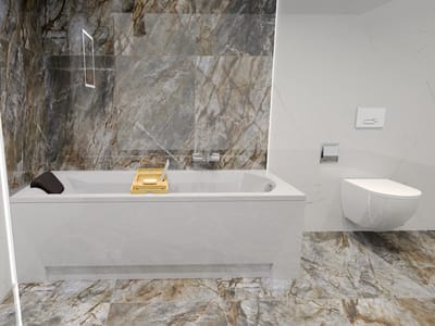 Badland SHEA ligbad 170 x 70 cm wit met acrylpaneel met hoofdsteun met bamboe badplank