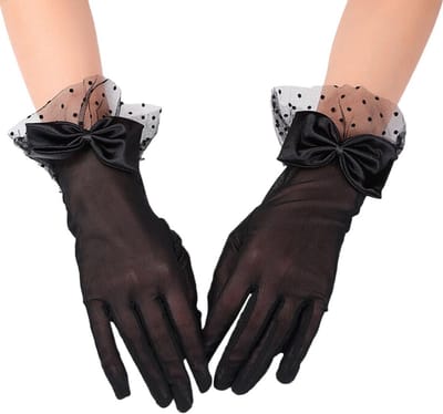 Elegante Korte Kanten Handschoenen voor Dames in Zwart Satijn voor Bruiloften en 1920s Cosplay
