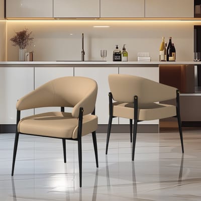 FATIVO Eetkamerstoelen - Set Van 2 - Eetkamerstoel - Modern Design Eettafelstoel - Microfiber Leer - Zwarte Metalen Poten - Max. Draagvermogen 150KG - Lichtbeige & Zwart