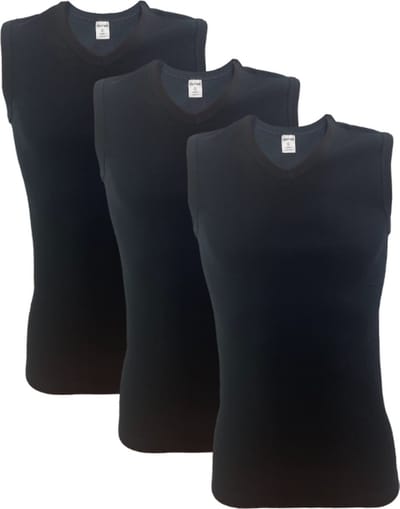 3 stuks SQOTTON A-shirt - V-hals - mouwloos - Zwart - Maat S