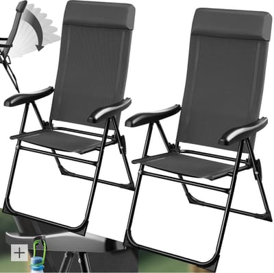 tectake® Campingstoel - Inklapbaar - 7-voudig verstelbare rugleuning - Tuinstoel - Relaxstoel met ligstand - Staal met aluminium frame - Set van 2 - Antraciet