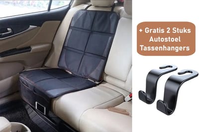 Universele Autostoelbeschermer - Geschikt voor Isofix - Kinderzitje - Met 2 opbergnetjes + 2 Stuks Autostoel tassenhangers