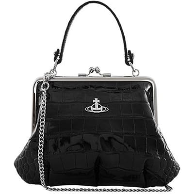 Vivienne Westwood Queen Mother Planeet Logo Krokodillenreliëf Kalfsleer Dumpling Tas Schouder Crossbody Handtas Portemonnee Normaal 52020003L0039N401 One Size (Dust Bag/Shopping Bag Random Shipment) black