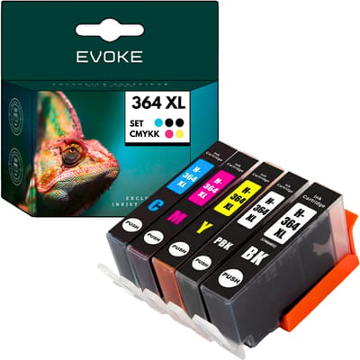 Evoke Compatibele Inkt voor Hp 364XL Hp364 364 XL 5X: Pgbk Zwart Pigment+Photo Zwart+Cyan+Magenta+Geel 82 ml Photosmart 5510 5515 5520 5524 5525 6510 6520 7510 7520, B010 B109 B110 B111 B211 B8550,