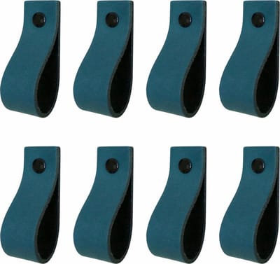 8x Leren handgrepen 'de lus' maat S - PETROL  (15,8 x 2,5 cm) - incl. 3 kleuren schroefjes (handgreepjes - leren grepen - greepjes - leren lusjes)