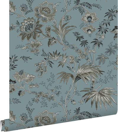 ESTAhome behang vintage bloemen vintage blauw - 50 x 900 cm - 139402