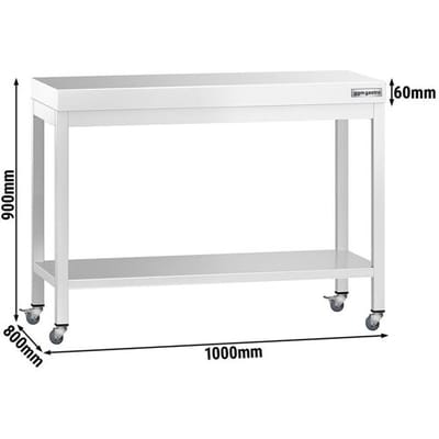 GGM Gastro Edelstahl Arbeitstisch PREMIUM - 1000x800mm - mit Grundboden & Rollen