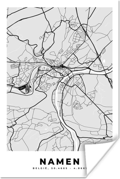 Poster België – Namen – Stadskaart – Kaart – Zwart Wit – Plattegrond - 120x180 cm XXL