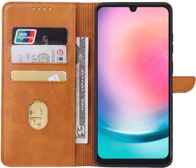 Geschikt voor Samsung Galaxy A24 4G Telefoonhoesje Kunstleer met Magnetisch lipje en Pasjeshouder Book Case met Klepje - Bruin - Smartphonica geschikt voor Samsung Galaxy A24 4G