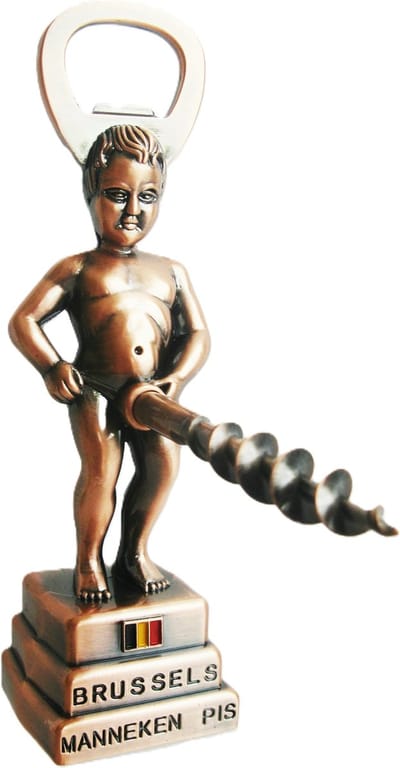 Manneke Pis flessenopener/kurkentrekker - wijnflessen openener - brons - 13 cm - metaal - gadgets - vaderdag/moederdag cadeau