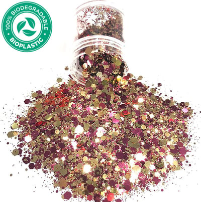 GlittersXL - Chunky Glitters (Goud Roze) Biologisch afbreekbaar [Volume 8g - Festival Jewels Glitter Outfit Lichaam en Gezicht - Make-up Diamond Dots Face Body - Diamantjes Strass Steentjes - Kinderen Volwassenen Dames Makeup Tattoo]