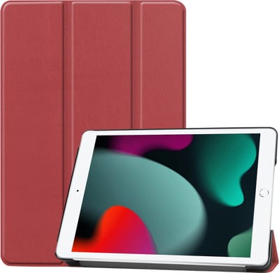 Hoesje Geschikt voor Apple iPad 9 (2021) - 10.2 inch - 9e Generatie - Dun & Stevig - Trifold Bookcase - Hard Cover - Hardcover Book Case - Tablet Hoes - Donkerrood