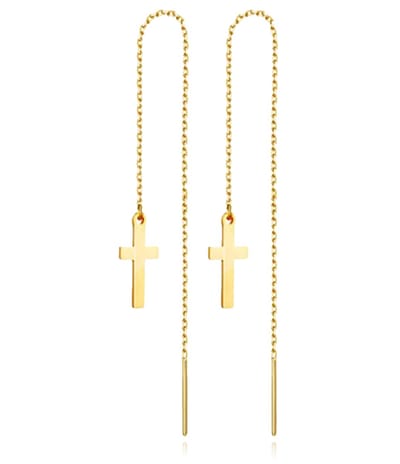 Goudkleurige Ketting Oorbellen Dames met Kruis van Edelstaal