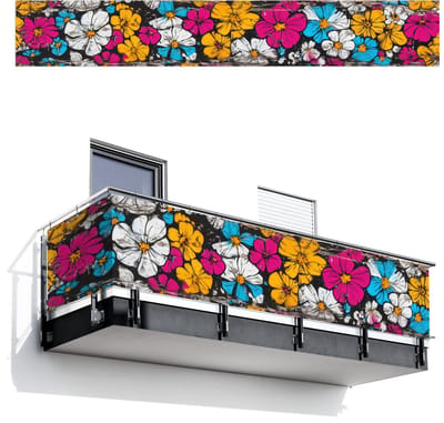 Balkonscherm 500x75 cm - Balkonposter Street Art - Bloemen - Mix - Balkon scherm decoratie - Balkonschermen - Balkondoek zonnescherm