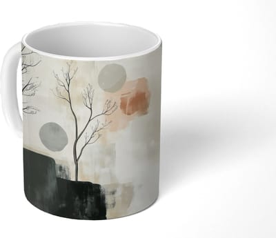Mok - Koffiemok - Wabi sabi - Beige - Plant - Mokken - 350 ML - Beker - Koffiemokken - Theemok