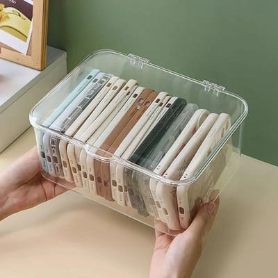 Acryl Diverse Spullen Opbergmand Telefoonhoesje Houder Ins Transparante Telefoonhoesje Organizer Opbergdoos met Deksel Huis Bureau white