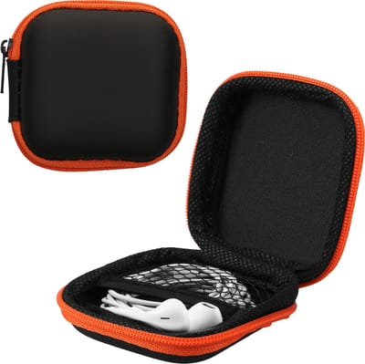 kwmobile Earphone Case for Earbuds - Small Hearing Aid case with inner mesh pouch - Zipper Storage Bag Pouch for Headphones Earbuds - Orange / Black