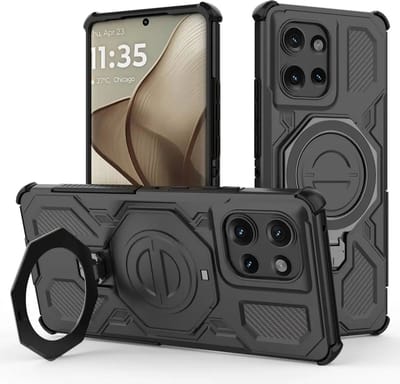 Hoesje geschikt voor Motorola Edge 50 | Compatibel met MagSafe / Qi2 | 360° Draaibare Magnetische Standaard | Back Cover Kickstand Ring | Zwart