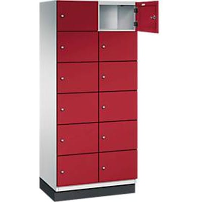 C+P Cambio lockerkast, 2 vakken, 12 vakken, met plint, B 800 x D 525 x H 1980 mm, lichtgrijs/ruinrood