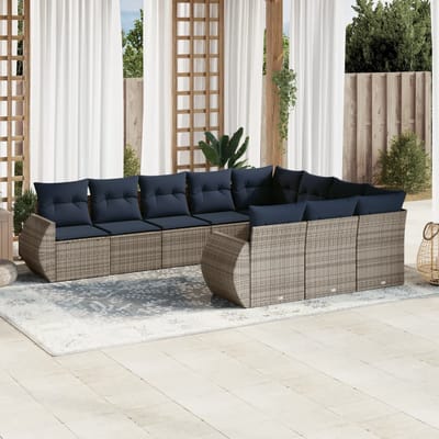 vidaXL - 10-delige - tuinbankset - met - kussens, - grijs - polyrotan