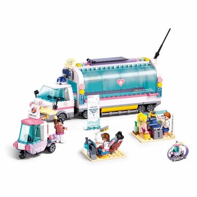 Sluban Metropolis Mobiele Ziekenwagen bouwspeelgoed kinderen vanaf 6 jaar – Constructiespeelgoed modelbouw noodhulp voertuig – bouwdoos met 477 bouwstenen en 5 minifiguren – M38-B1215