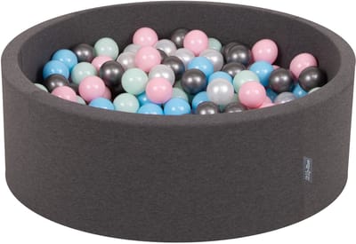 KiddyMoon ballenbad 90x30cm met 200 ballen ∅ 7cm ballenbad met kleurrijke ballen - voor baby's kinderen rond - donkergrijs: parel roze babyblauw minze zilver