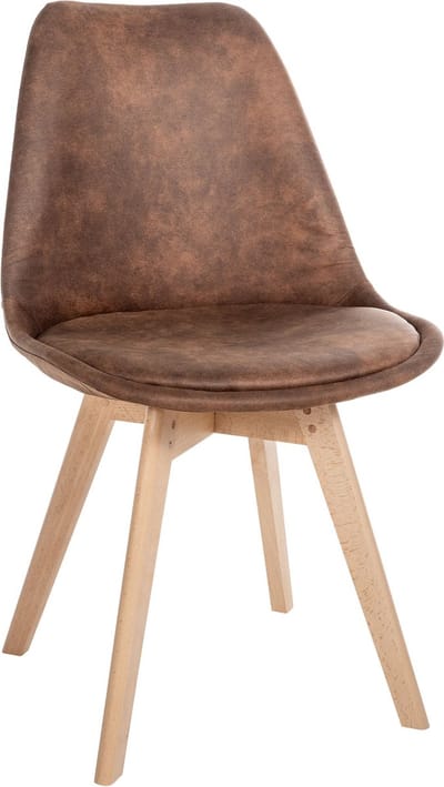 CLP Linares Eetkamerstoel - Design Keukenstoel - Scandinavisch Kuipstoel - Houten Poten Kunstleer/bruin